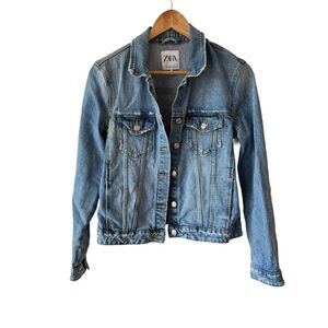 Zara Women's Light Blue Distressed Jean Jacket